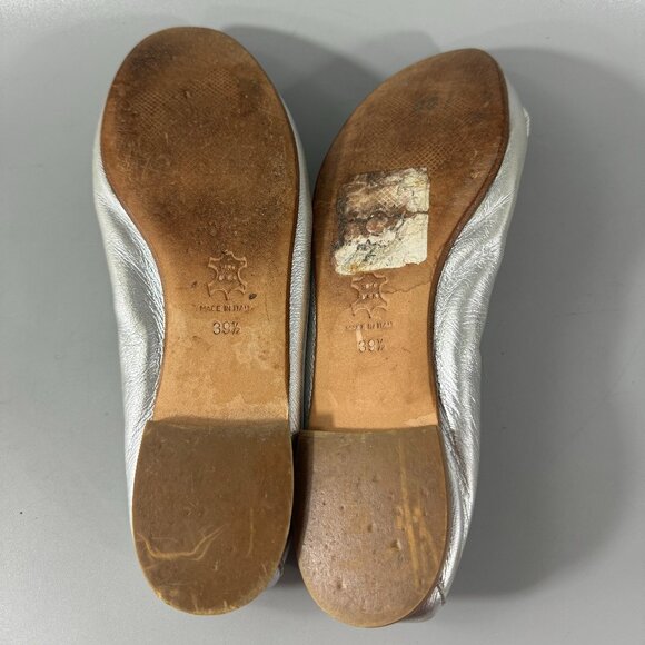 Milly Made in Italy Silver Metallic Leather Ballet Flats, Size 39.5 - Picture 9 of 15
